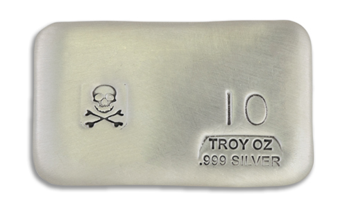 10 Ounce Scull & Crossbone Prospectors Hand Poured Silver Bar