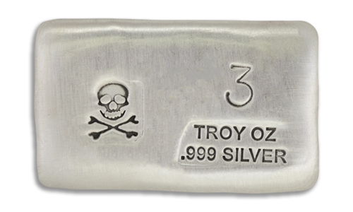 3 Ounce Scull & Crossbone Prospectors Hand Poured Silver Bar