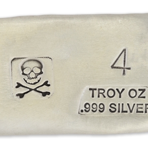 4 Ounce Scull & Crossbone Prospectors Hand Poured Silver Bar