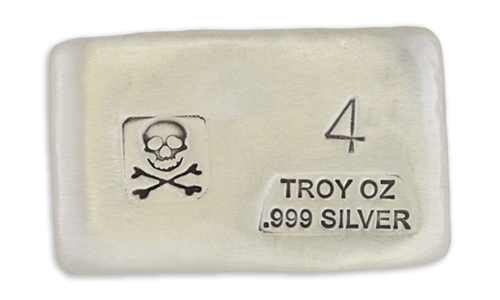 4 Ounce Scull & Crossbone Prospectors Hand Poured Silver Bar