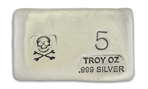 5 Ounce Scull & Crossbone Prospectors Hand Poured Silver Bar