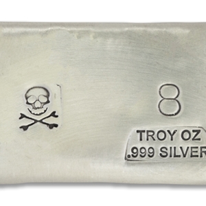 8 Ounce Scull & Crossbone Prospectors Hand Poured Silver Bar