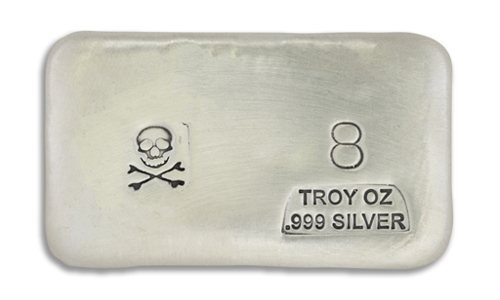 8 Ounce Scull & Crossbone Prospectors Hand Poured Silver Bar