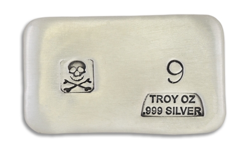 9 Ounce Scull & Crossbone Prospectors Hand Poured Silver Bar