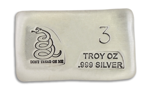 3 Ounce Dont Tread On Me Prospectors Hand Poured Silver Bar
