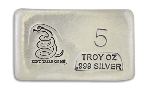 5 Ounce Prospectors Dont Tread on Me Hand Poured Silver Bar